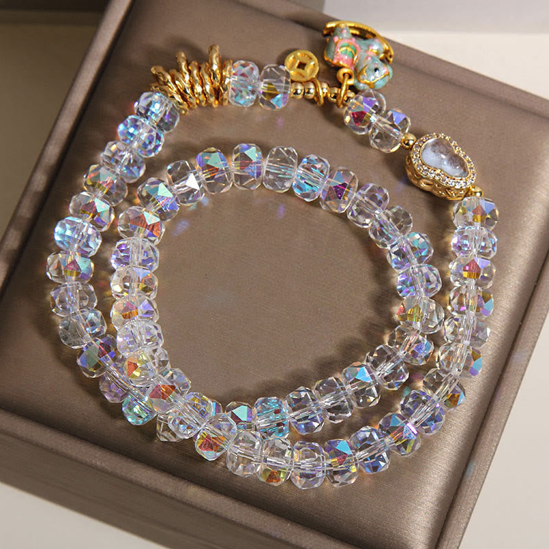 Fortune Jewel Chinese Zodiac Year Of The Horse Crystal Glass Copper Coin Gourd Double Wrap Bracelet - Fortune Jewel