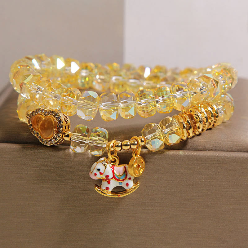 Fortune Jewel Chinese Zodiac Year Of The Horse Crystal Glass Copper Coin Gourd Double Wrap Bracelet - Fortune Jewel