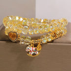 Fortune Jewel Chinese Zodiac Year Of The Horse Crystal Glass Copper Coin Gourd Double Wrap Bracelet - Fortune Jewel