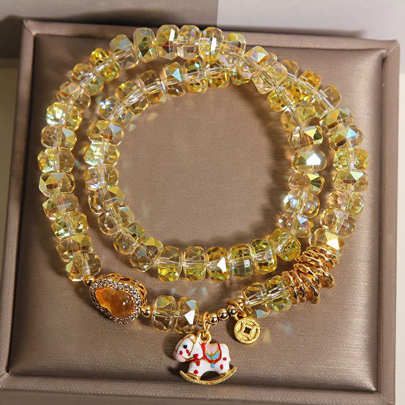 Fortune Jewel Chinese Zodiac Year Of The Horse Crystal Glass Copper Coin Gourd Double Wrap Bracelet - Fortune Jewel