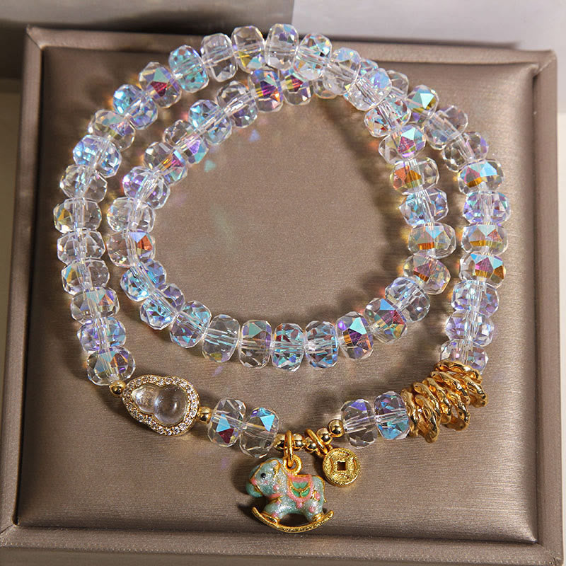 Fortune Jewel Chinese Zodiac Year Of The Horse Crystal Glass Copper Coin Gourd Double Wrap Bracelet - Fortune Jewel