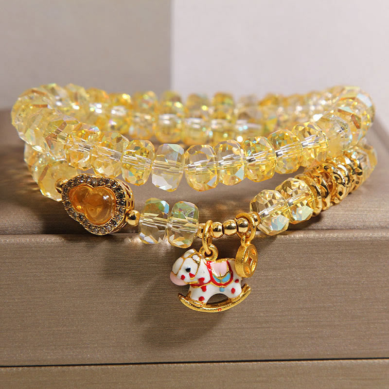 Fortune Jewel Chinese Zodiac Year Of The Horse Crystal Glass Copper Coin Gourd Double Wrap Bracelet - Fortune Jewel
