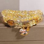 Fortune Jewel Chinese Zodiac Year Of The Horse Crystal Glass Copper Coin Gourd Double Wrap Bracelet - Fortune Jewel