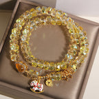 Fortune Jewel Chinese Zodiac Year Of The Horse Crystal Glass Copper Coin Gourd Double Wrap Bracelet - Fortune Jewel