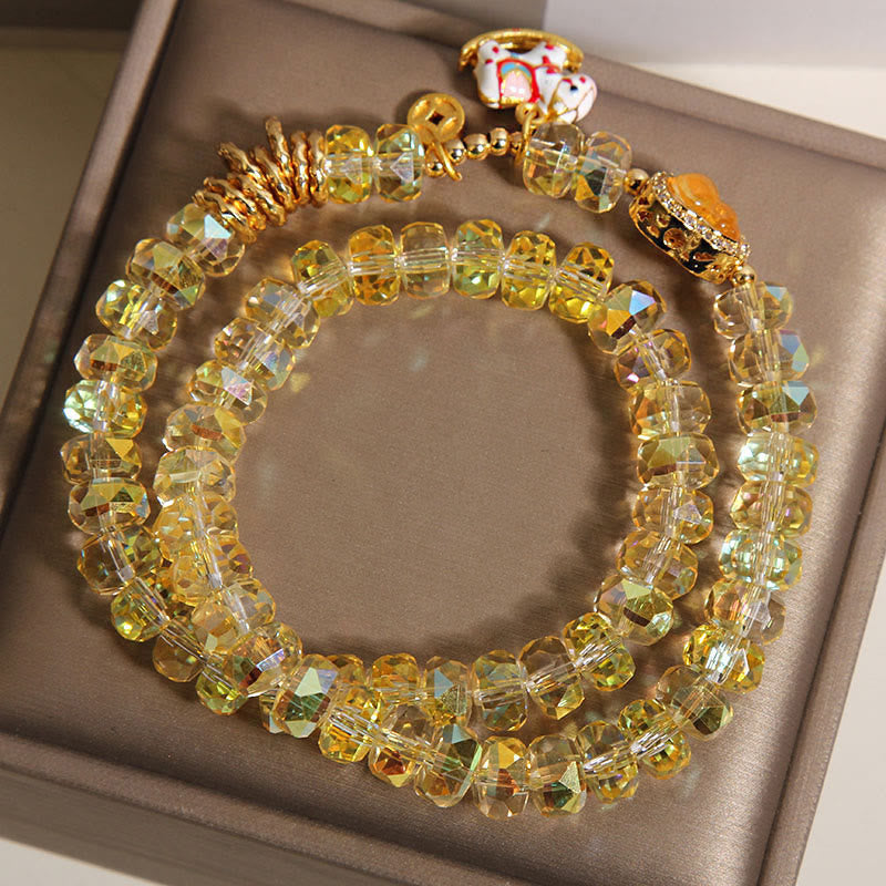 Fortune Jewel Chinese Zodiac Year Of The Horse Crystal Glass Copper Coin Gourd Double Wrap Bracelet - Fortune Jewel