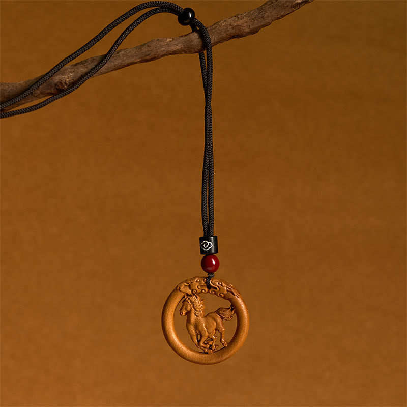 Buddha Stones Peach Wood Chinese Zodiac Year Of The Horse Ward Off Evil Spirits Necklace Pendants - Fortune Jewel