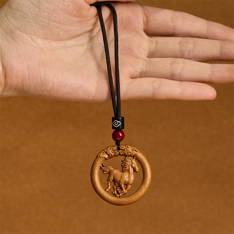 Buddha Stones Peach Wood Chinese Zodiac Year Of The Horse Ward Off Evil Spirits Necklace Pendants - Fortune Jewel