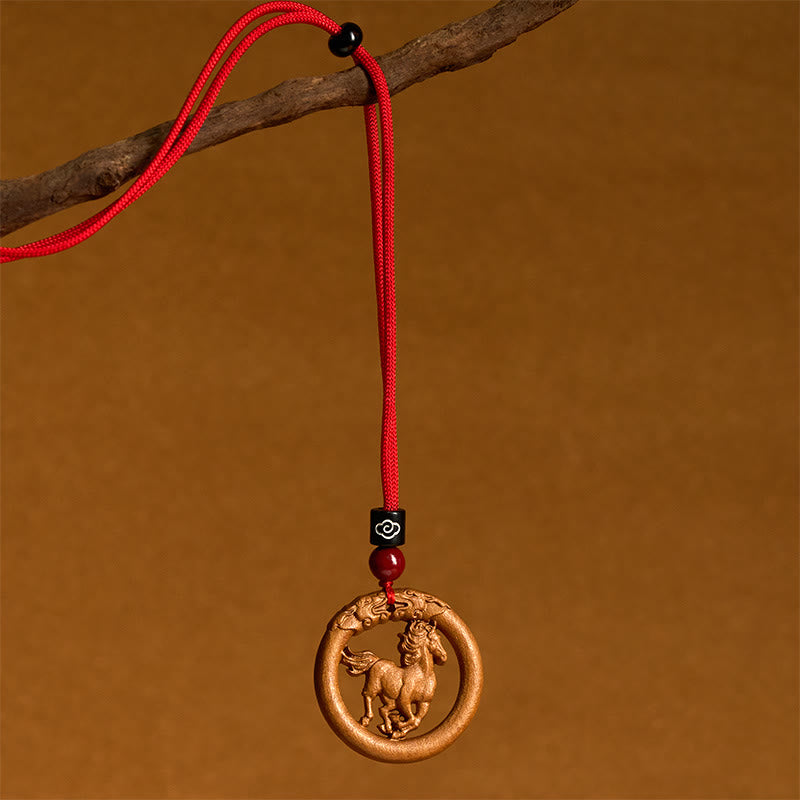 Buddha Stones Peach Wood Chinese Zodiac Year Of The Horse Ward Off Evil Spirits Necklace Pendants - Fortune Jewel