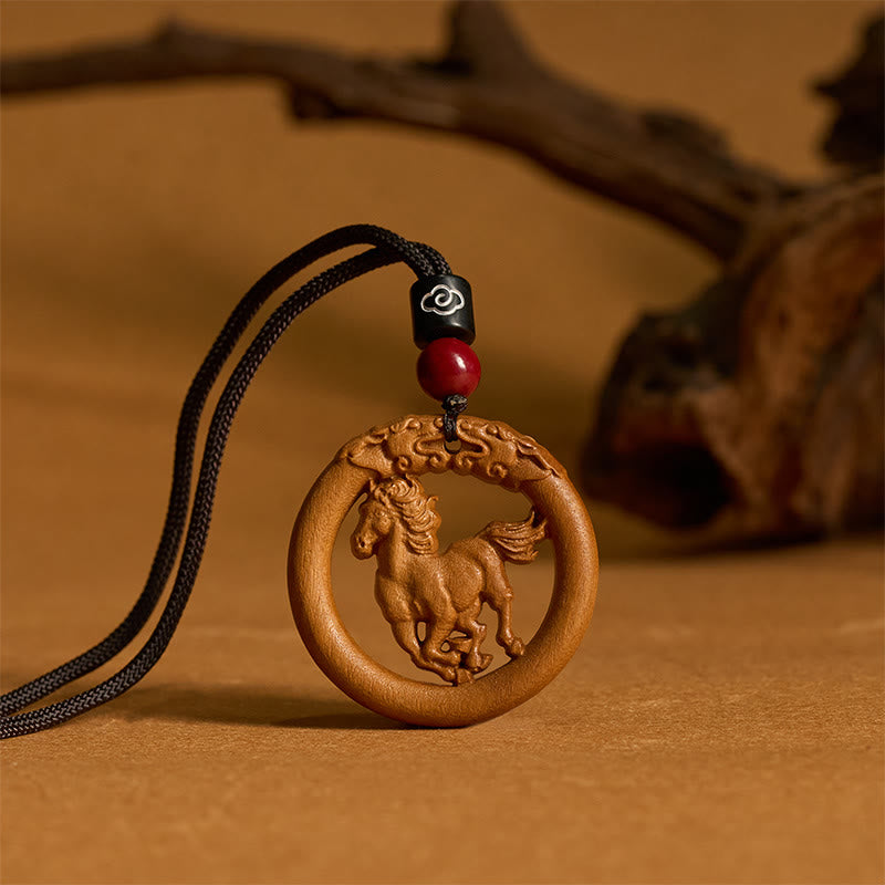 Buddha Stones Peach Wood Chinese Zodiac Year Of The Horse Ward Off Evil Spirits Necklace Pendants - Fortune Jewel