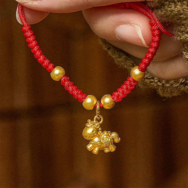 Fortune Jewel Golden Year Of The Horse Red String Copper Strength Braided Bracelet - Fortune Jewel