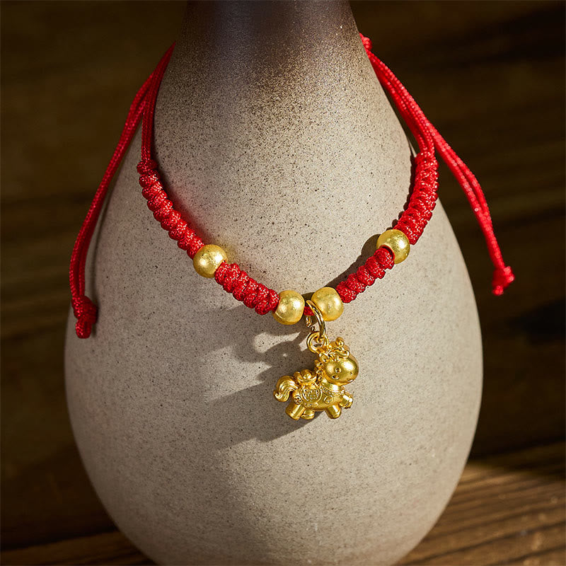 Fortune Jewel Golden Year Of The Horse Red String Copper Strength Braided Bracelet - Fortune Jewel