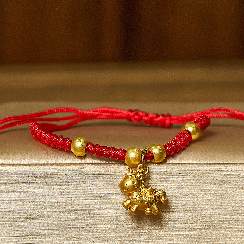 Fortune Jewel Golden Year Of The Horse Red String Copper Strength Braided Bracelet - Fortune Jewel
