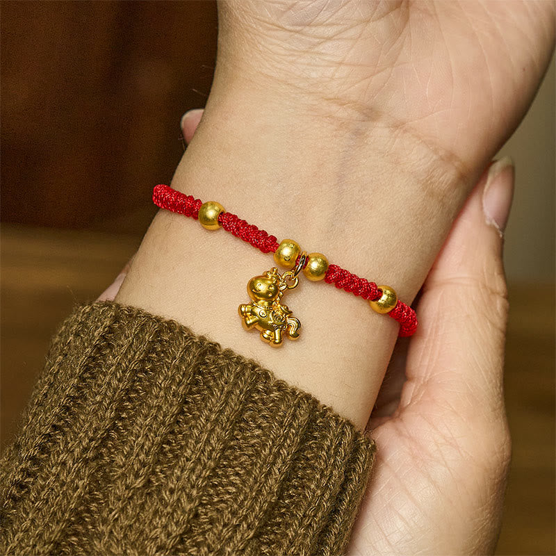 Fortune Jewel Golden Year Of The Horse Red String Copper Strength Braided Bracelet - Fortune Jewel