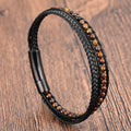Fortune Jewel Tiger Eye Titanium Steel Protection Strengthen Leather Bracelet - Fortune Jewel