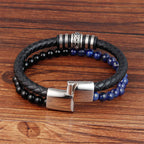 Fortune Jewel Black Onyx Lazurite Lapis Lazuli Titanium Steel Fortune Calm Leather Bracelet - Fortune Jewel