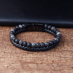 Buddha Stones Lava Rock Titanium Steel Calm Leather Bracelet - Fortune Jewel