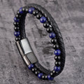 Fortune Jewel Black Onyx Lazurite Lapis Lazuli Titanium Steel Positive Self Care Leather Bracelet - Fortune Jewel