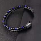 Fortune Jewel Black Onyx Lazurite Lapis Lazuli Titanium Steel Positive Self Care Leather Bracelet - Fortune Jewel