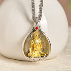 Fortune Jewel Green Tara Shakyamuni Buddha Copper Plated Silver Curb Chain Luck Pendant Necklace - Fortune Jewel