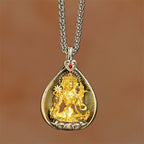 Fortune Jewel Green Tara Shakyamuni Buddha Copper Plated Silver Curb Chain Luck Pendant Necklace - Fortune Jewel
