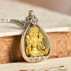 Fortune Jewel Green Tara Shakyamuni Buddha Copper Plated Silver Curb Chain Luck Pendant Necklace - Fortune Jewel