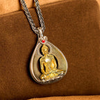 Fortune Jewel Green Tara Shakyamuni Buddha Copper Plated Silver Curb Chain Luck Pendant Necklace - Fortune Jewel
