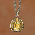 Fortune Jewel Green Tara Shakyamuni Buddha Copper Plated Silver Curb Chain Luck Pendant Necklace - Fortune Jewel