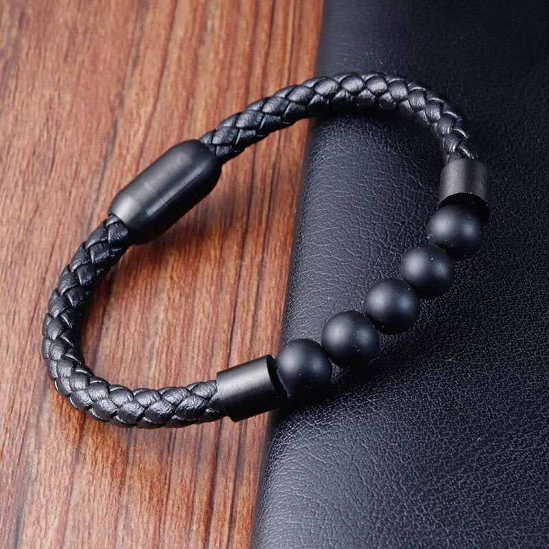 Fortune Jewel Frosted Stone Lava Rock Tiger Eye Titanium Steel Stimulation Leather Bracelet - Fortune Jewel
