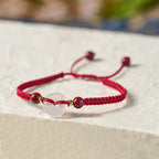 Fortune Jewel Peace Buckle White Agate Flat Knot Diamond Knot Red String Connection Bracelet - Fortune Jewel