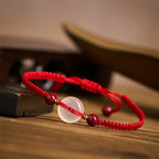 Fortune Jewel Peace Buckle White Agate Flat Knot Diamond Knot Red String Connection Bracelet - Fortune Jewel