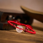 Fortune Jewel Peace Buckle White Agate Flat Knot Diamond Knot Red String Connection Bracelet - Fortune Jewel