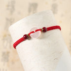 Fortune Jewel Peace Buckle White Agate Flat Knot Diamond Knot Red String Connection Bracelet - Fortune Jewel
