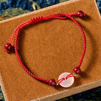 Fortune Jewel Peace Buckle White Agate Flat Knot Diamond Knot Red String Connection Bracelet - Fortune Jewel