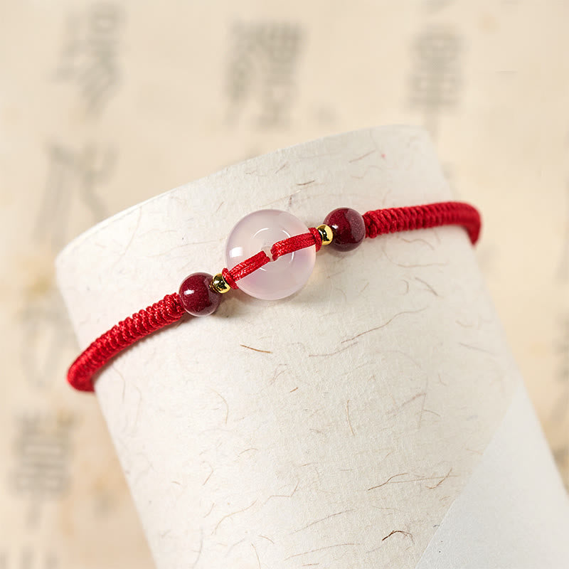 Fortune Jewel Peace Buckle White Agate Flat Knot Diamond Knot Red String Connection Bracelet - Fortune Jewel