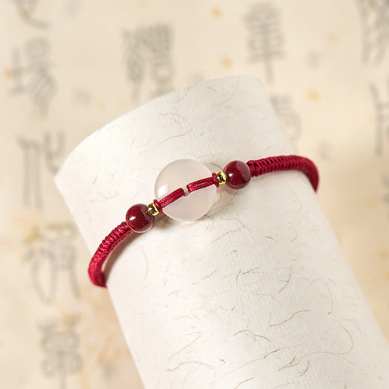 Fortune Jewel Peace Buckle White Agate Flat Knot Diamond Knot Red String Connection Bracelet - Fortune Jewel
