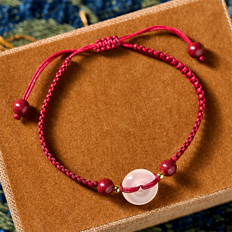 Fortune Jewel Peace Buckle White Agate Flat Knot Diamond Knot Red String Connection Bracelet - Fortune Jewel