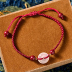 Fortune Jewel Peace Buckle White Agate Flat Knot Diamond Knot Red String Connection Bracelet - Fortune Jewel