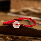 Fortune Jewel Peace Buckle White Agate Flat Knot Diamond Knot Red String Connection Bracelet - Fortune Jewel