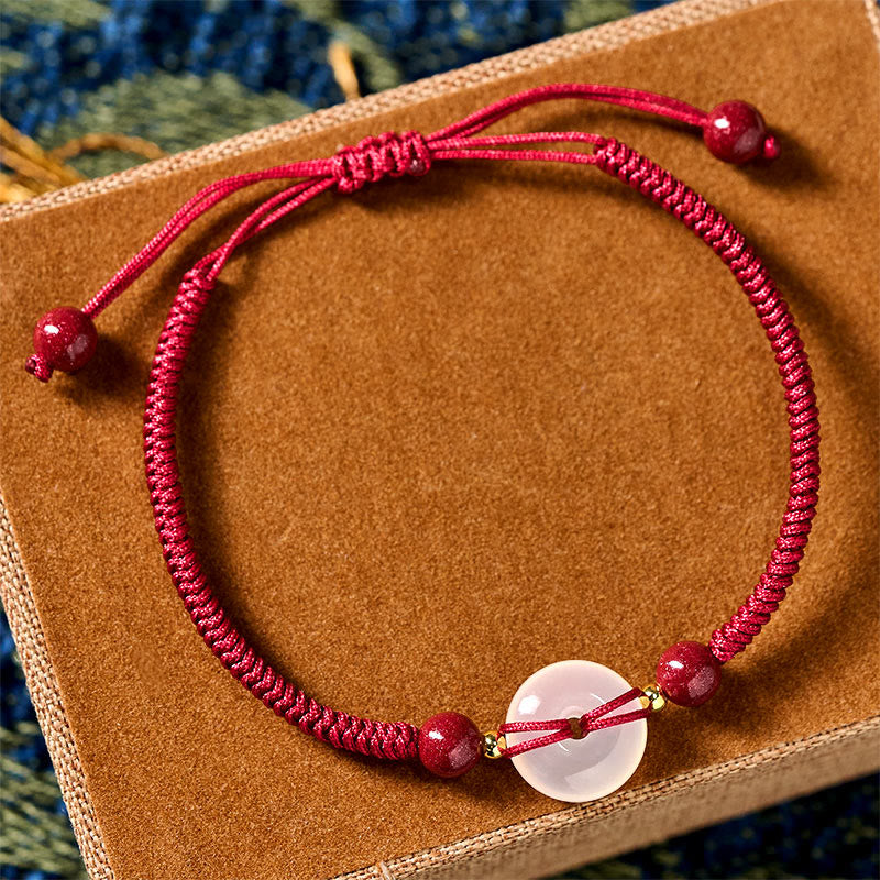Fortune Jewel Peace Buckle White Agate Flat Knot Diamond Knot Red String Connection Bracelet - Fortune Jewel