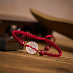 Fortune Jewel Peace Buckle White Agate Flat Knot Diamond Knot Red String Connection Bracelet - Fortune Jewel