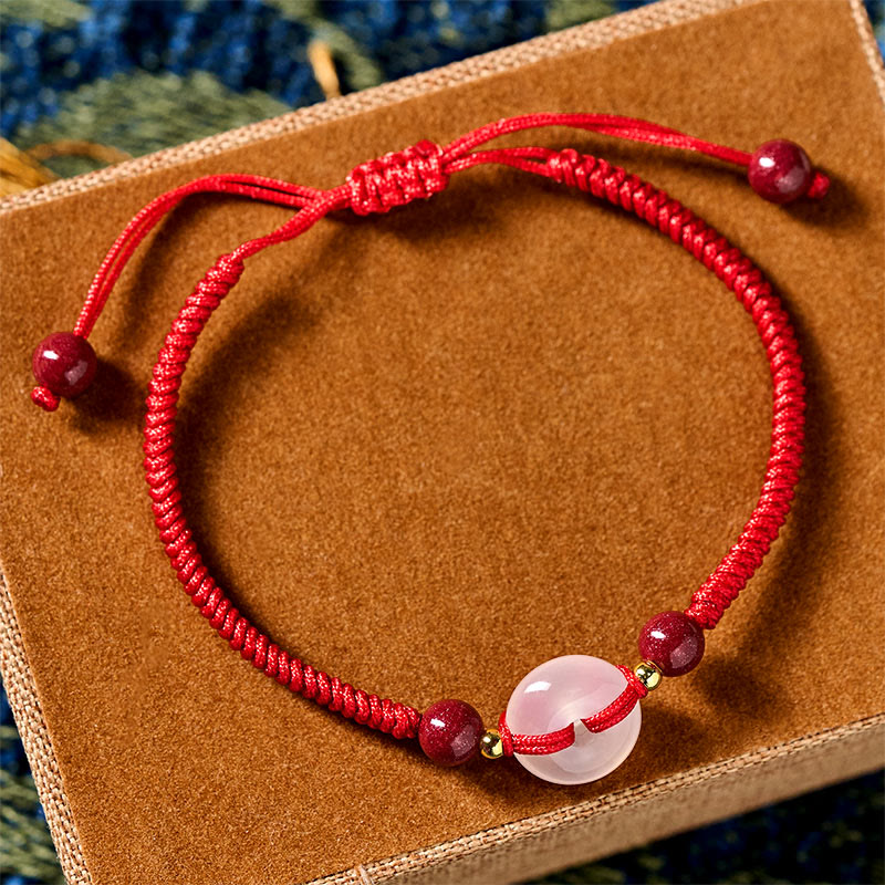 Fortune Jewel Peace Buckle White Agate Flat Knot Diamond Knot Red String Connection Bracelet - Fortune Jewel