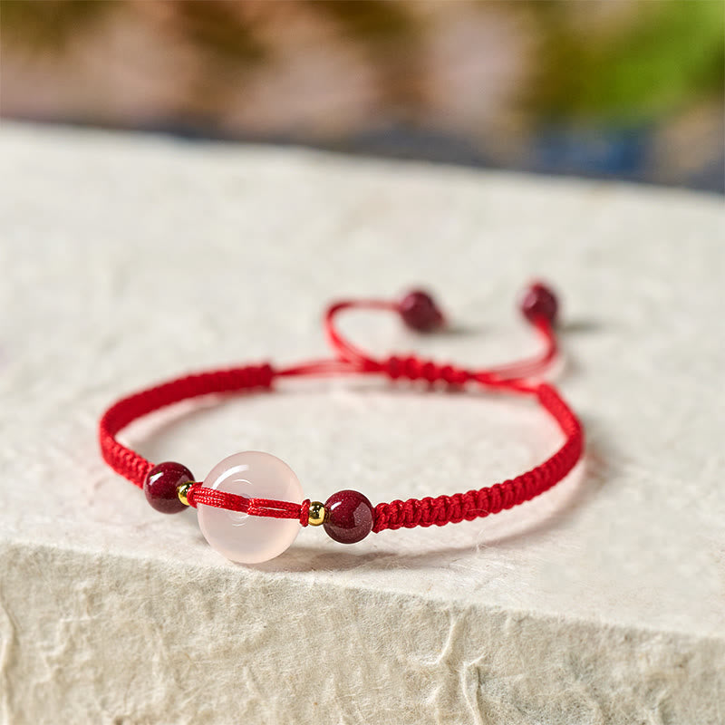 Fortune Jewel Peace Buckle White Agate Flat Knot Diamond Knot Red String Connection Bracelet - Fortune Jewel