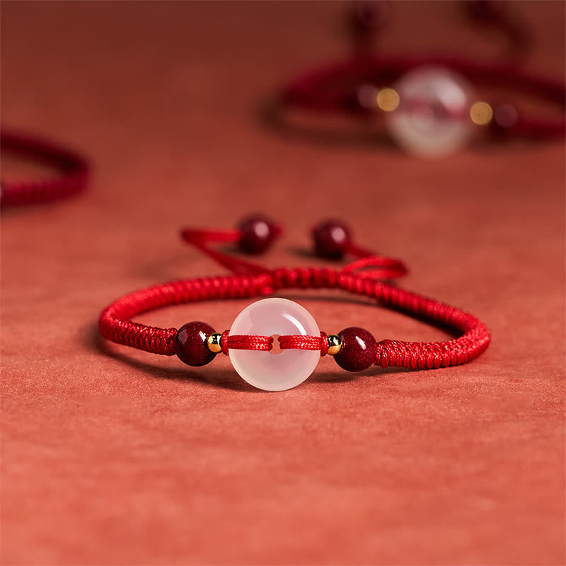 Fortune Jewel Peace Buckle White Agate Flat Knot Diamond Knot Red String Connection Bracelet - Fortune Jewel