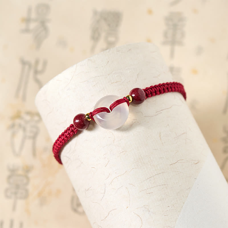 Fortune Jewel Peace Buckle White Agate Flat Knot Diamond Knot Red String Connection Bracelet - Fortune Jewel