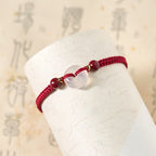 Fortune Jewel Peace Buckle White Agate Flat Knot Diamond Knot Red String Connection Bracelet - Fortune Jewel