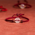 Fortune Jewel Peace Buckle White Agate Flat Knot Diamond Knot Red String Connection Bracelet - Fortune Jewel