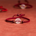 Fortune Jewel Peace Buckle White Agate Flat Knot Diamond Knot Red String Connection Bracelet - Fortune Jewel