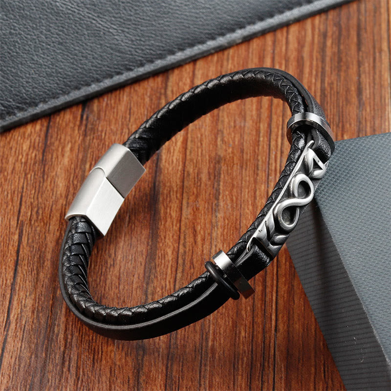 Fortune Jewel Titanium Steel Balance Multi-Layered Leather Figure-Eight Bracelet - Fortune Jewel