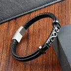 Fortune Jewel Titanium Steel Balance Multi-Layered Leather Figure-Eight Bracelet - Fortune Jewel