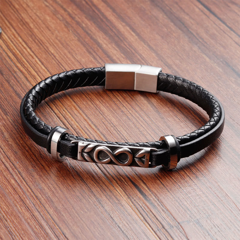 Fortune Jewel Titanium Steel Balance Multi-Layered Leather Figure-Eight Bracelet - Fortune Jewel